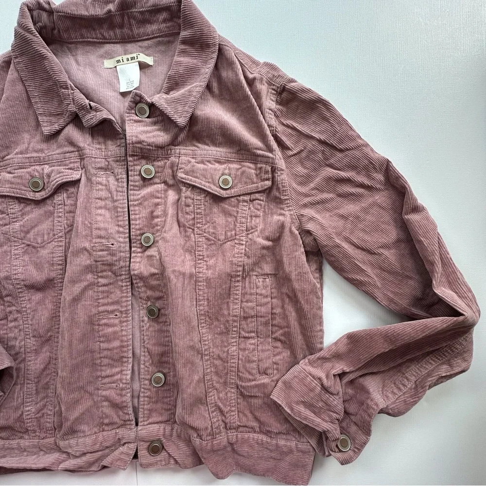 Miami pink rose mauve corduroy button up jacket pockets‎ women’s large